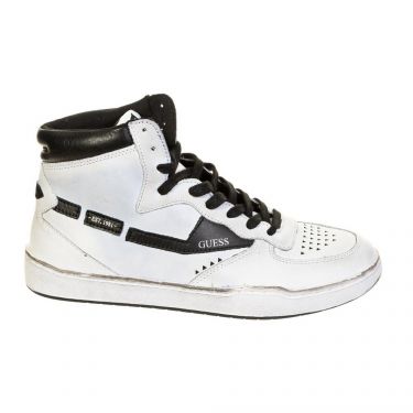 Sneakers Montantes cuir/tissu Blanc/Noir