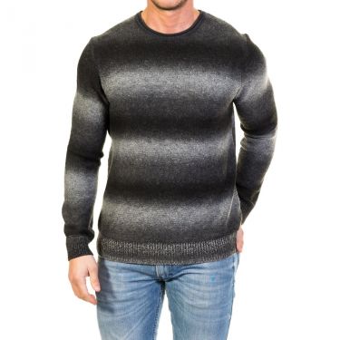 Pull gris rayé col rond