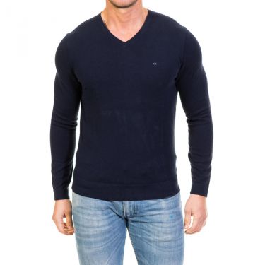 Pull col v bleu marine