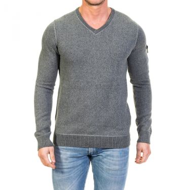 Pull gris col v